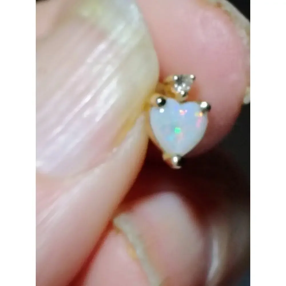 14K Gold Heart Opal Stud Earrings